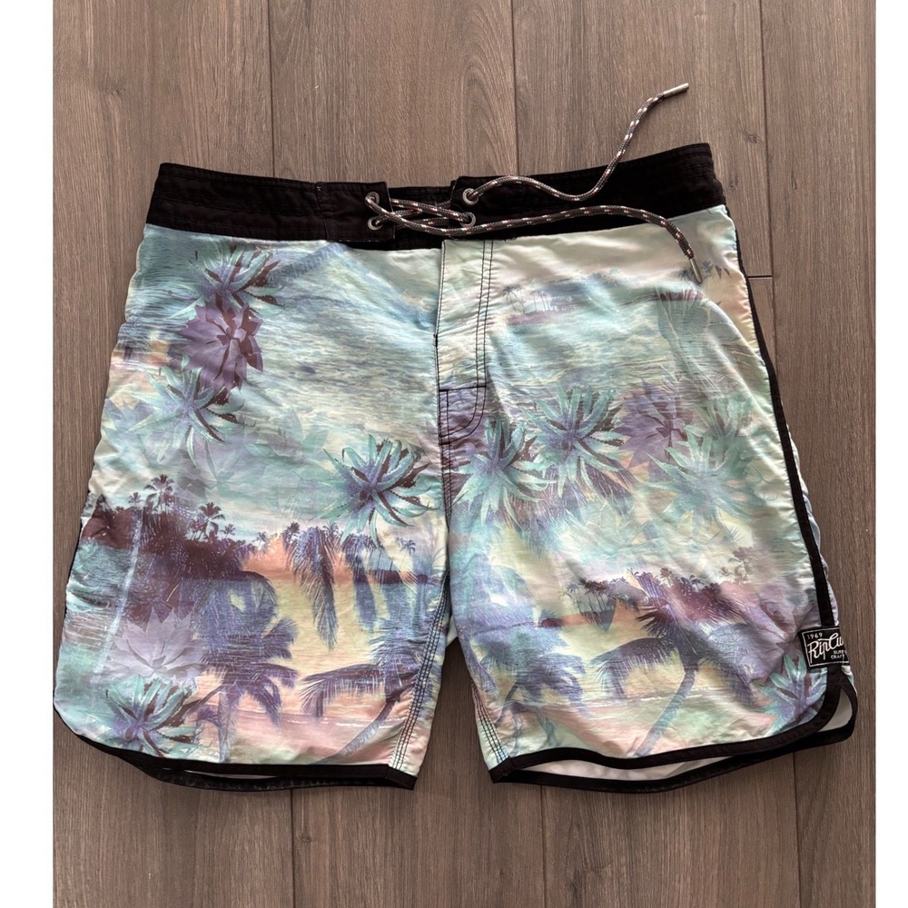 Rip Curl Board Shorts Mens 34 Multicolor Tropical Palm Tree Surf Craft Trunks